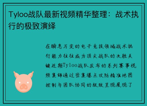 Tyloo战队最新视频精华整理：战术执行的极致演绎