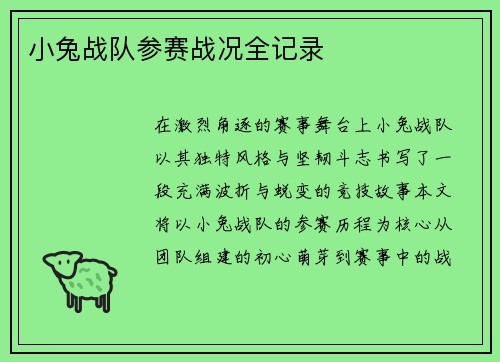 小兔战队参赛战况全记录
